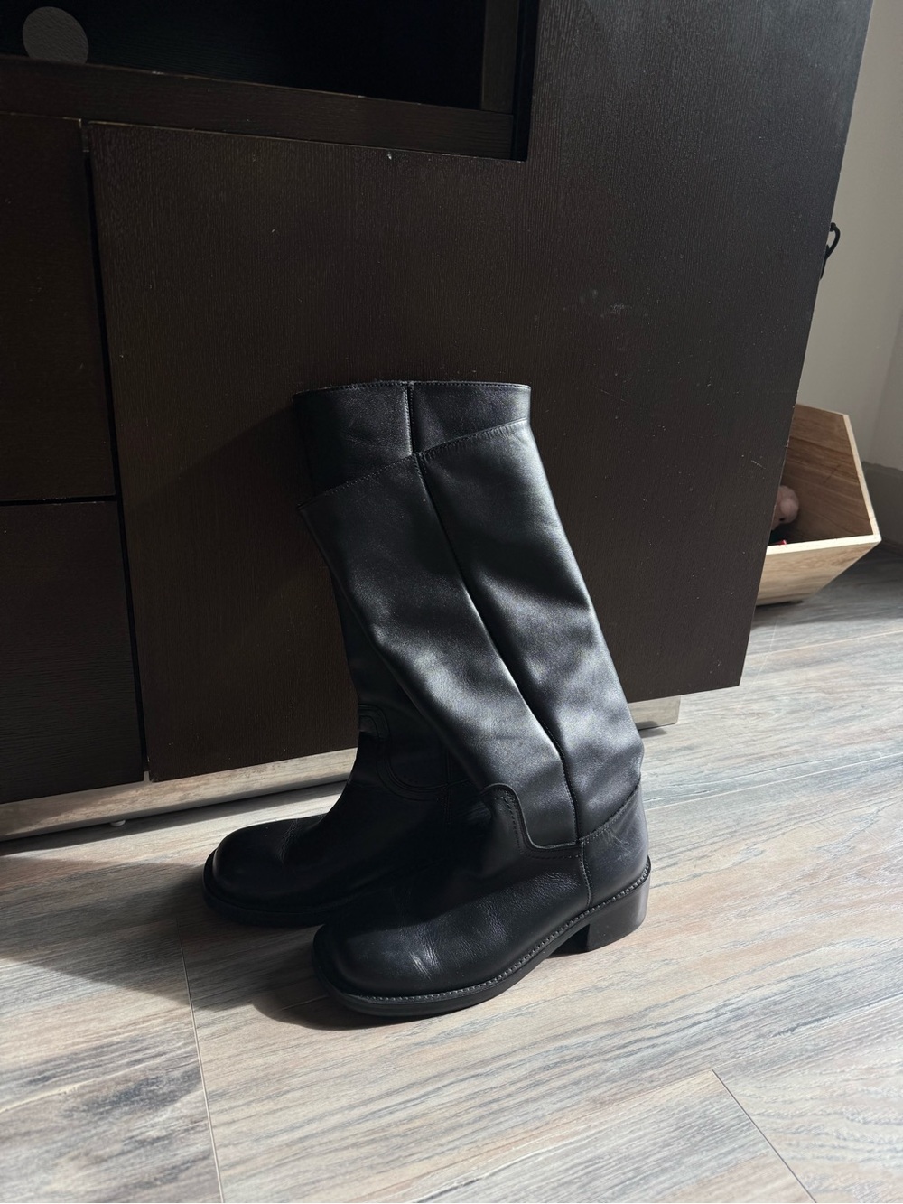 Steve Madden Black RIGGS Leather Square Toe Boots